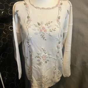 Floral Embroidered Cream Sweater
